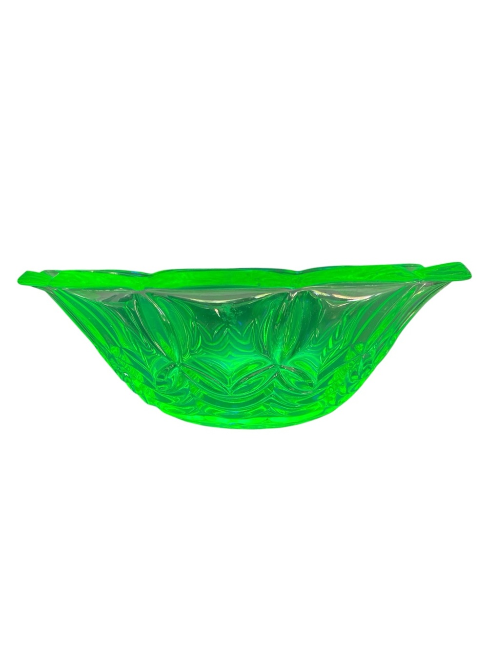 Vintage‎ Uranium Glass Bowl Green Vaseline Glass Scalloped Rim 9”